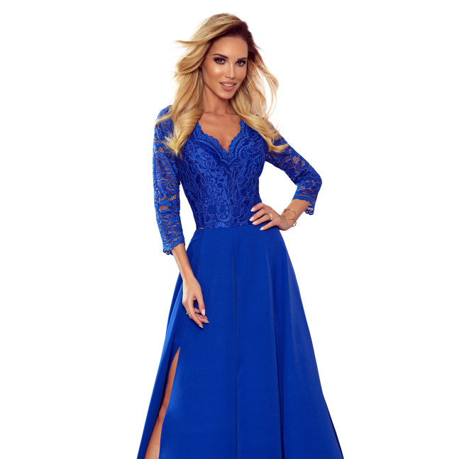 309-2 AMBER elegancka koronkowa długa suknia z dekoltem - CHABROWA