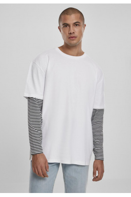 Oversized Double Layer Striped LS Tee White