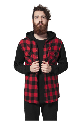 Hooded Checked Flanell Sweat Sleeve Shirt blk/red/bl
