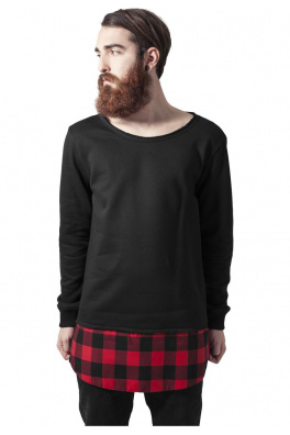 Long Flanell Bottom Open Edge Crewneck blk/blk/red