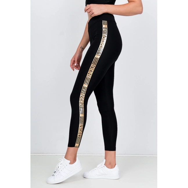 Stylowe damskie legginsy z napisem „FASHION” - czarne,