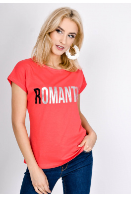 Koszulka damska z napisem "Romantic" - czerwona,