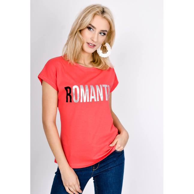Koszulka damska z napisem "Romantic" - czerwona,