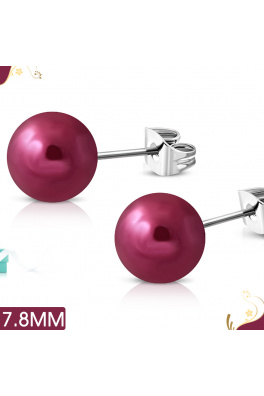 Kolczyki sztyfty ze stali chirurgicznej - perłowe czerwone kulki 7,8mm