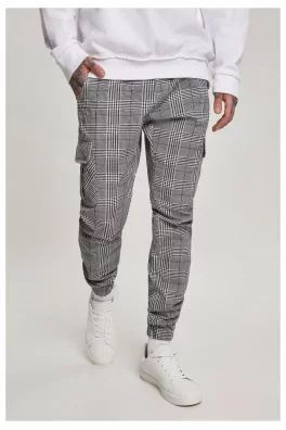 AOP Glencheck Cargo Jog Pants white/black
