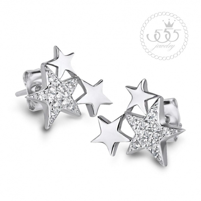 Luxusní stříbrné náušnice se zirkony - tři hvězdy