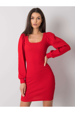 RUE PARIS Czerwona sukienka z długim rękawem