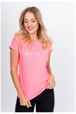 Koszulka damska z napisem "Shopping is my cardio" - różowa,