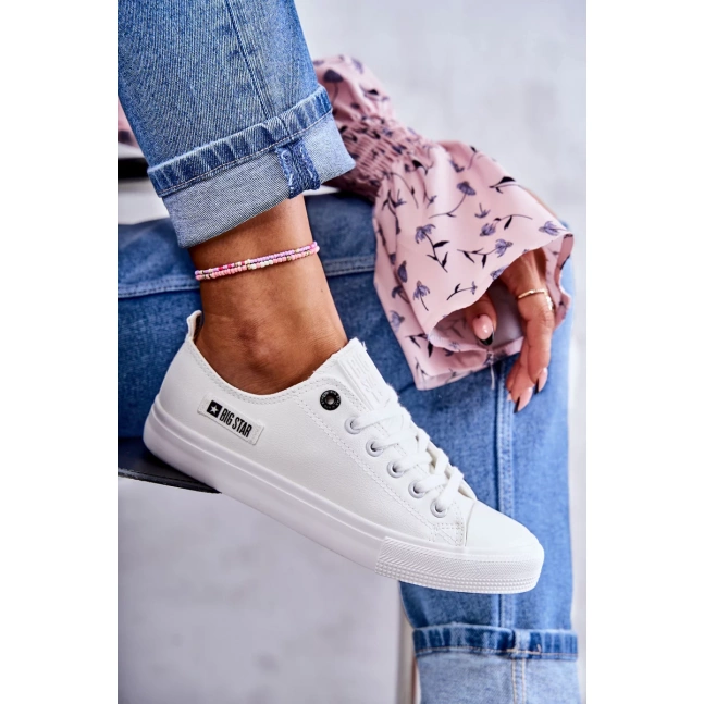 Damskie Skórzane Niskie Trampki Big Star KK274010 Białe Damskie Skórzane Niskie Trampki Big Star KK274010 Białe