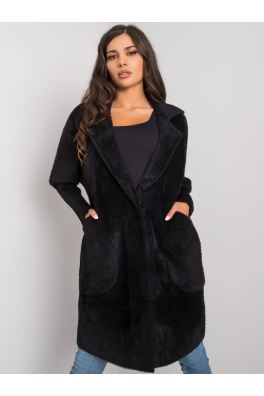 Czarny płaszcz alpaka z kieszeniami