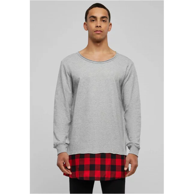 Long Flanell Bottom Open Edge Crewneck gry/blk/red
