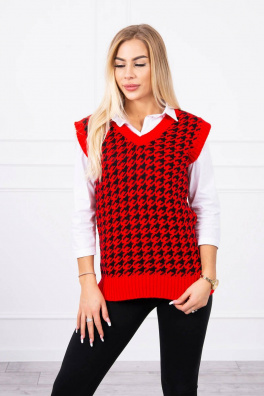 Sweter w pepitkę bez rękawów czerwony