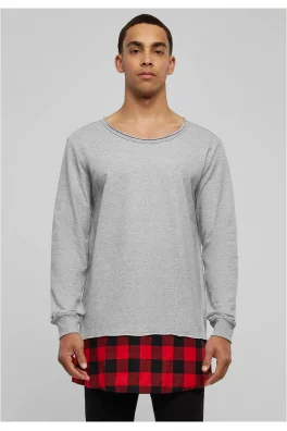 Long Flanell Bottom Open Edge Crewneck gry/blk/red