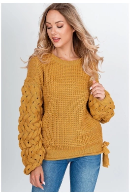 Damski sweter z kokardkami - musztardowy,