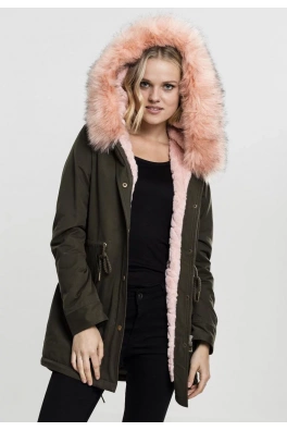 Ladies Peached Teddy Lined Parka darkolive